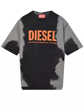 Черно-серая футболка с принтом tie-dye Diesel детское