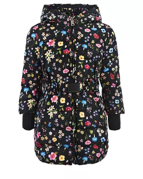 Черное пальто с цветочным принтом Monnalisa детское