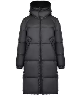 Черное пальто с меховой отделкой Yves Salomon