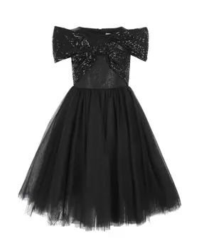 Черное платье с бантом из пайеток Monnalisa детское