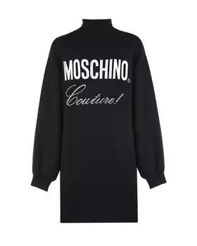 Черное платье с логотипом из страз Moschino детское