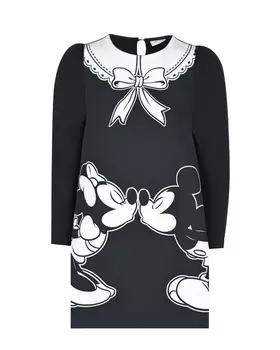 Черное платье с принтом "Микки и Минни Маус" Monnalisa детское