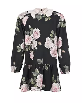 Черное платье с принтом "розы" Monnalisa детское