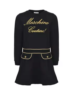 Черное платье с золотым лого Moschino детское