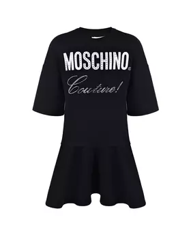 Черное трикотажное платье со стразами Moschino детское