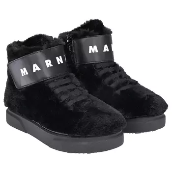 Черные кеды с меховой отделкой MARNI детские