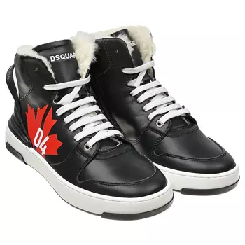Черные кожаные кеды с подкладкой из эко-меха Dsquared2 детские
