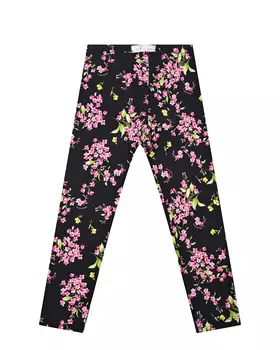 Черные леггинсы с цветочным принтом Monnalisa детские
