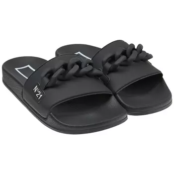 Черные шлепки с цепочкой в тон No. 21