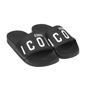 Черные шлепки с принтом "ICON" Dsquared2