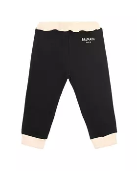 Черные спортивные брюки с бежевыми манжетами Balmain детские