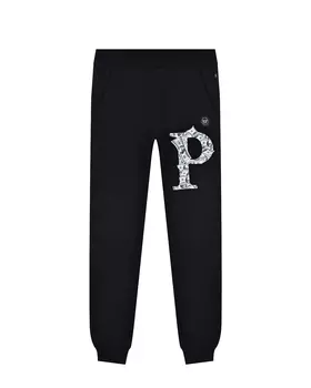 Черные спортивные брюки с крупным лого Philipp Plein детские