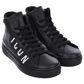 Черные высокие кеды с белым принтом "ICON" Dsquared2 детские