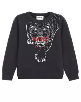 Черный джемпер с принтом "тигр" KENZO детский