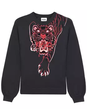 Черный джемпер с принтом "тигр" KENZO детский