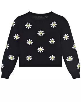 Черный джемпер с принтом ромашки Monnalisa детский