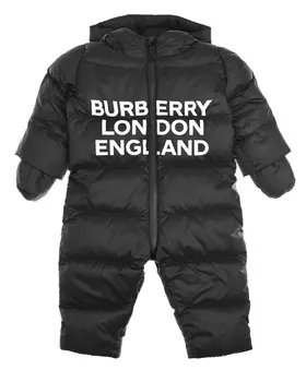 Черный комбинезон с белым принтом Burberry детский