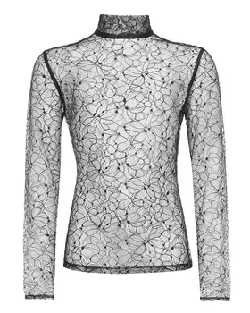 Черный кружевной блузон с высоким горлом ALINE