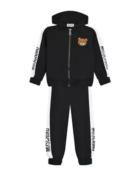 Черный спортивный костюм с брендированными лампасами Moschino детский