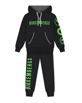 Черный спортивный костюм с зеленым лого Bikkembergs детский