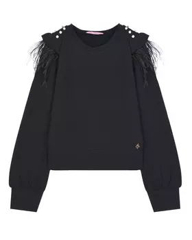 Черный свитшот с отделкой стразами Miss Blumarine детский