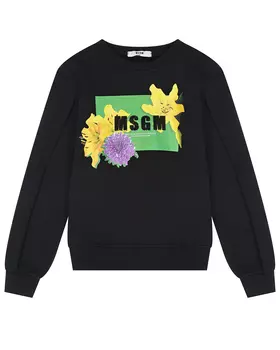 Черный свитшот с принтом "цветы" MSGM детский
