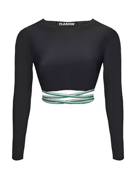 Черный топ с отделкой лентами Flashin
