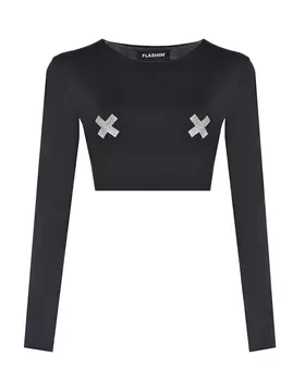 Черный топ со стразами Flashin