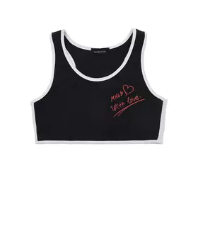 Черный укороченный топ с белой окантовкой Monnalisa детский