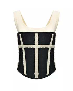 Чёрный твидовый топ с белой майкой Masterpeace