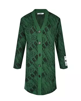 Длинный зеленый кардиган со сплошным черным лого MSGM детский