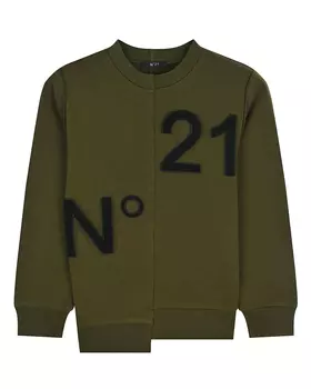Джемпер цвета хаки с асимметричным подолом No. 21 детский