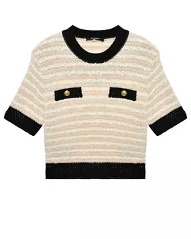 Джемпер в полоску с черной отделкой, бежевый Balmain