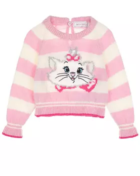 Джемпер в розовую полоску с принтом "котенок" Monnalisa детский