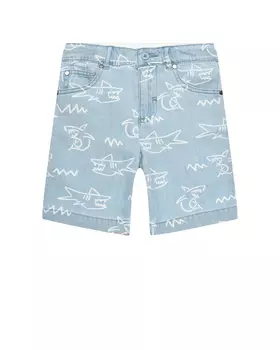 Джинсовые шорты с принтом "акулы" Stella McCartney