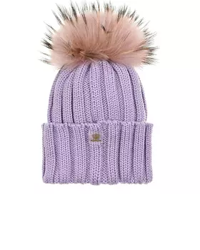 Фиолетовая шапка из шерсти с меховым помпоном Regina детская