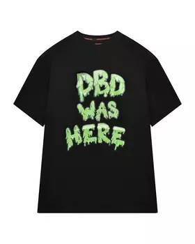 Футболка оверсайз с зеленым принтом DBD WAS HERE, черная SprayGround