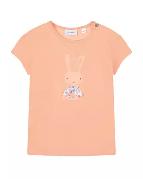Футболка персикового цвета с принтом "заяц" Sanetta Kidswear