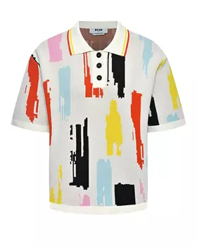 Футболка-поло цветные мазки, белая MSGM
