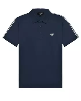 Футболка-поло с лампасами, синяя Emporio Armani
