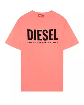 Футболка с черным лого, коралловая Diesel