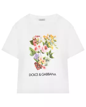 Футболка с цветочным принтом, белая Dolce&Gabbana