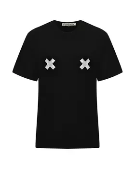 Футболка с декором из стразов, черная Flashin