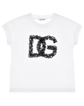 Футболка с кружевным логотипом Dolce&amp;Gabbana детская