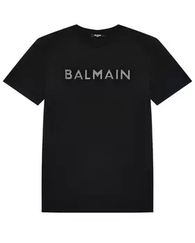 Футболка с лого из стразов, черная Balmain