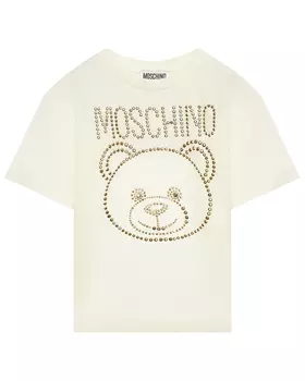 Футболка с лого из золотых заклепок Moschino