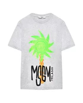 Футболка с логотипом и принтом пальмы, серая MSGM