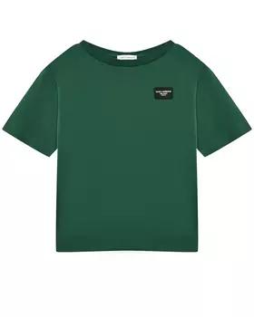 Футболка с логотипом на груди, темно - зеленая Dolce&Gabbana