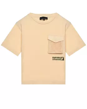 Футболка с нагрудным карманом и логотипом, кремовая Emporio Armani