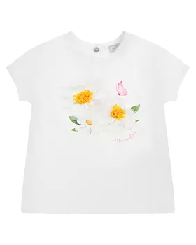Футболка с объемными бело-желтыми цветами Monnalisa